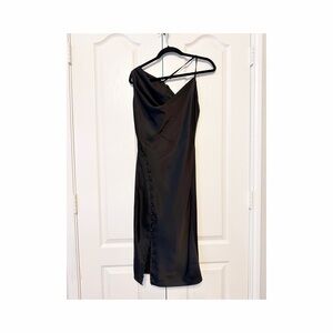 Lavish Alice One Shoulder Satin Cocktail Black Dress Size US 4
